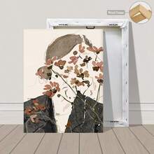 1pc Plant Abstract Female Face Art Painting Print, Minimalist Floral Art, Female Abstract Figure Wall Art, Modern Abstract Art Print, Frameless Painting, Premium Poster - Multicolor - View 4