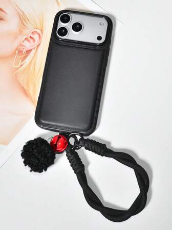 1 Set Düz Renk Deri Dokulu Koruyucu Kılıf, Çıkarılabilir Bilek Kayışı, Boyun Askısı, Ponpon Anahtarlık, 17 Pro Max, 16, 15, 14, 13, 12, 11, XR/XS ile Uyumlu, Unisex Şık Tasarım