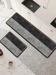 1入組灰色&黑色&金邊條組合圖案廚房地墊,輕奢時尚風格,緩震減壓,吸水快乾,防滑防疲勞。簡約珪藻泥軟橡膠地墊。適用於廚房、浴室、入口門、洗衣房和其他地方的房間裝飾。 - 灰色 - 查看 12