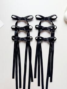 6件套女士发饰套装，涤纶丝带黑色蝴蝶结发夹，蕾丝优雅发夹，发卡，发圈，适合日常佩戴，爪夹，发夹，头饰 - 黑色 - 查看 8