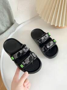 1 Pair Kids Camouflage Stylish EVA Non-Slip Slippers, Comfortable Casual Wear For Indoor, Outdoor, Beach, Suitable For Toddler & Big Children - Black and White - View 3