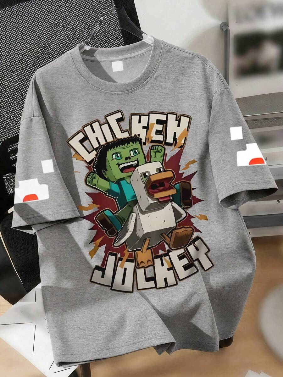 1件男童酷炫游戏印花短袖T恤，柔软亲肤，夏季时尚服装