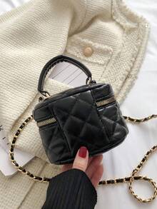 Lightweight Mini Bag, Chain Bag, Quilted Bag, Handbag, Bucket Bag, Suitable For Girls, College Students And Office Ladies, Perfect For Office, University, Work, Commuting, Outdoor Activities, Travel And Picnics. - Black - View 3