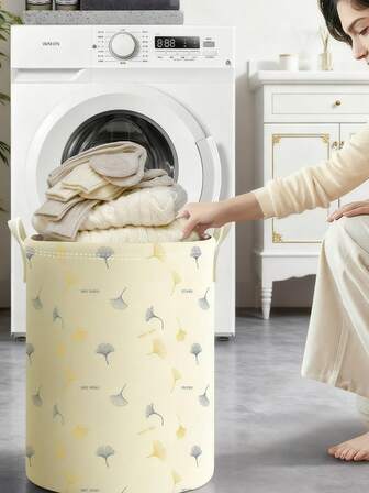 1/2/5件装洗衣篮，圆形防水装饰脏衣篮，可折叠带提手，适用于家庭/宿舍/浴室，兼具收纳和装饰功能