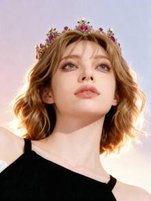 1pc Luxury & Elegant Baroque Rhinestone Queen Crystal Crown, Bridal Wedding Headpiece, Party & Prom Hair Accessory - Multicolor - View 5