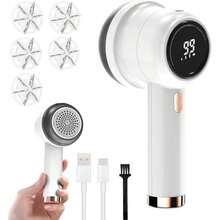 Quita Pelusa para Ropa Recargable, Removedor De Pelusa Electrico, Quitapelusas Electrico, Limpiador de Pelusa de suéter con 5 Cuchillas de Repuesto, Cepillo, Cable de Carga (Blanco) - / - Ver 1