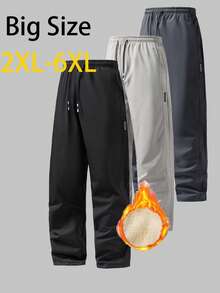 1pc Plus Size Men's Thick Casual Sweatpants, With Pockets And Drawstring, Suitable For Autumn/Winter, Extra Plus Size Outdoor Casual Men's Pants