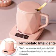 Calentador de Tazas de Café con Taza, Calentador de Tazas de Café para Escritorio, Juego Calentador de Tazas para Escritorio, Casa y Oficina, para Calentar Café, Bebida, Leche, Té y Chocolate Caliente - Rosa - Ver 2