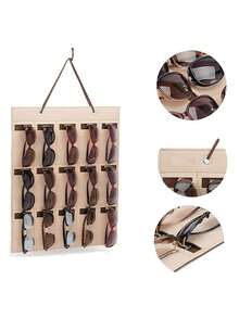 1pc Hanging Glasses Storage Bag, Beige Polyamide Multi Grid Glasses Storage Bag Home, Gender Reveal Party, Birthdays, Weddings, Parties, Colleagues, Friends, And Family, Back To School - 淺褐色的 - 查看 2