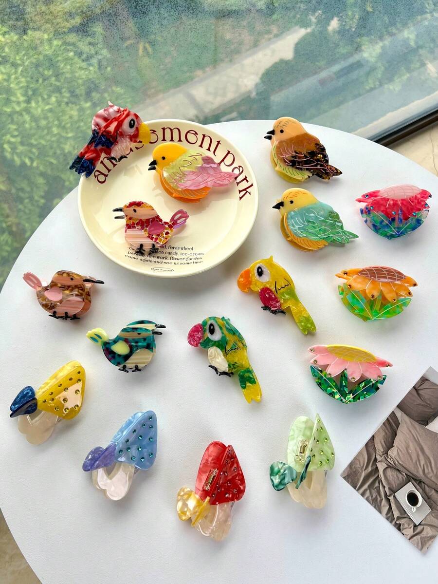 1 pièce Accessoire de pince à cheveux en acétate avec motif animal, nouvelle conception de perroquet, oiseau, nœud, chat. Accessoire de cheveux mignon et élégant pour queue de cheval, chignon, arrière de la tête des femmes. Pince à cheveux élégante et décontractée