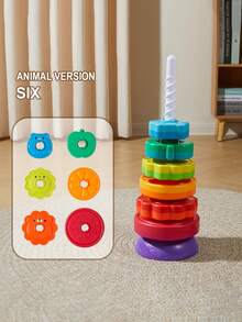 一套彩虹叠叠旋转塔 - 翻滚益智玩具，适合12个月以上宝宝早教启蒙新年礼物 - 彩色 - 查看 12