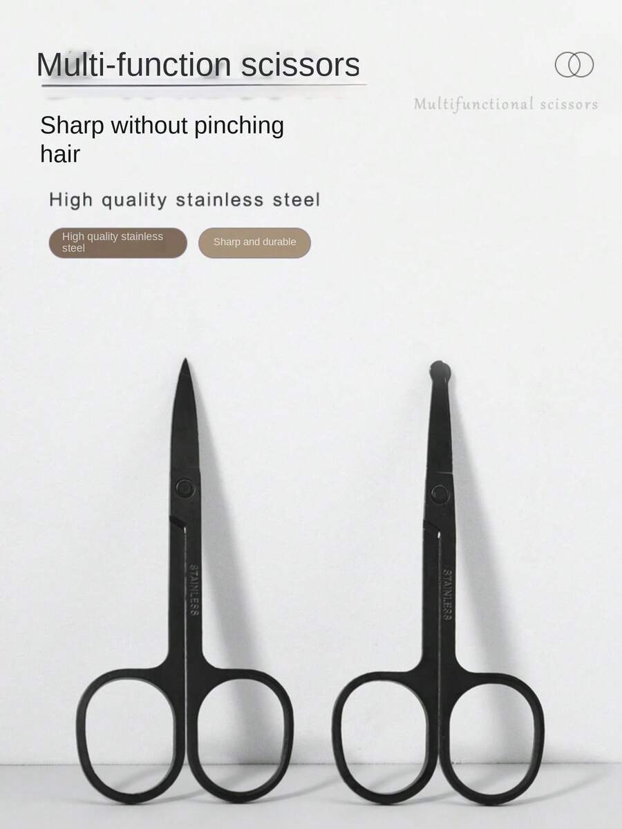 不锈钢黑色眉剪，美容化妆睫毛修剪器，圆头鼻毛修剪器 - 彩色 - 查看 1