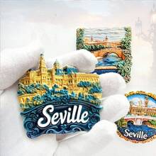 1/2个树脂冰箱贴，西班牙旅游纪念品 - 巴塞罗那圣家堂、瓦伦西亚、塞维利亚、马德里、西班牙海鲜饭，家居装饰，办公室装饰，海岛度假装饰，卧室墙面装饰，磁性贴纸 - 彩色 - 查看 13