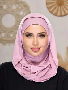 1件装女士纯色拉法帽滑雪面罩颈部保暖弹性头带头巾，透气舒适弹力宽边吸汗防滑多功能运动头饰，简约时尚围巾，帽子和配套头带合二为一 - 粉色 - 查看 3