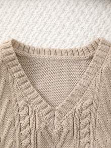 Baby Boy Collegiate Style Solid Color Cable Knit Sweater Vest, Spring/Summer - Apricot - View 2