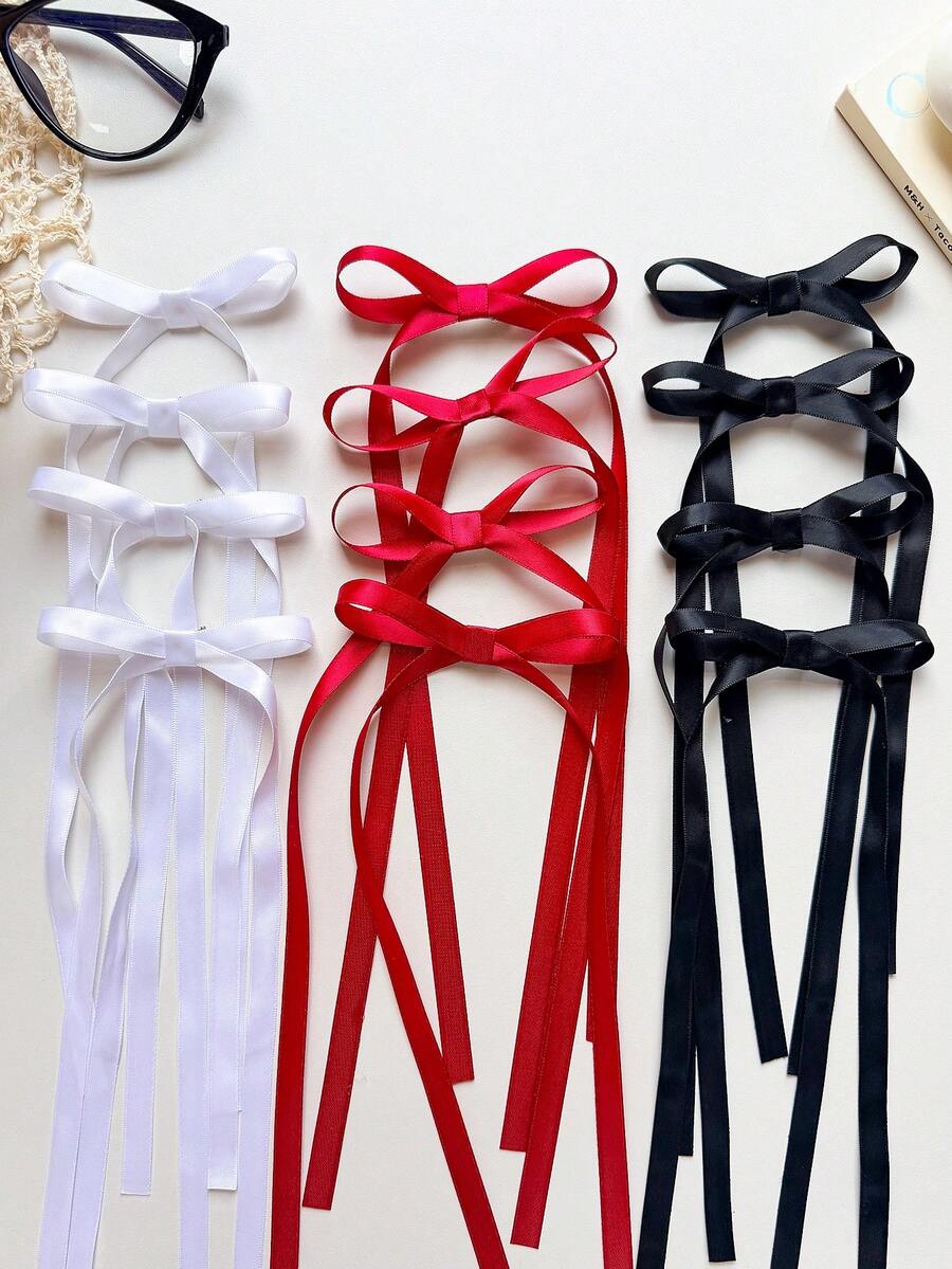 12件套女士发饰套装，涤纶丝带蝴蝶结发夹，蕾丝发卡，优雅芭蕾舞Y2K仙女风发饰，适合日常佩戴，爪夹，发卡，发夹，头饰，发卡 - 白色+紅色+黑色 - 查看 1