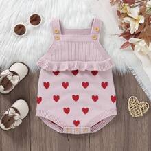 Romper Rajut Bayi Perempuan Motif Hati Merah Muda dengan Hiasan Rumbai dan Ruffle - Baby Pink - View 5