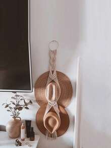 1pc Bohemian Style Tasseled Woven Hat Rack, Wall-Mounted Hat Storage Organizer, Tassel Decor, Wall Decor, Room Decor, Home Storage Rack, Suitable For Hallway, Bedroom, Home - Multicolor - View 4