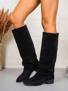 Chunky Heel Anti-Slip European & American Style Slim Fit Boots For Women, New Autumn/Winter Soft Sole Versatile Legging Boots, Riding Boots - Black - View 5
