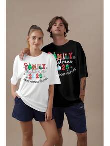 Camisetas de Navidad para Parejas, Él y Ella, Pijamas Familiares Divertidos de Navidad, Camiseta de Manga Corta - Blanco - Ver 10