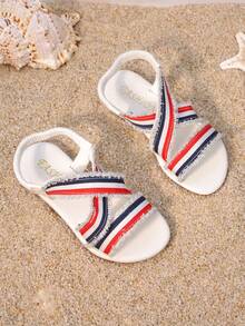 Summer New Girls Soft Bottom Flat Beach Sandals, Children Flat Sandals, Striped Fringe Sandals, Fashionable Criss-Cross Strap - Multicolor - View 3