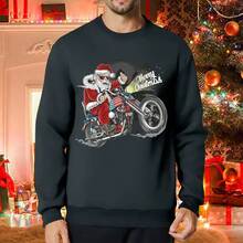 Sudadera divertida con estampado de Pap Noel para hombre, playera de manga larga con estampado navideo, casual, festividades, a - Motocicleta gris oscuro Old Man + XL - Ver 5