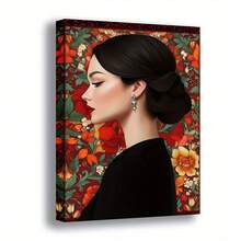 2D Arte Floral Elegante de Pared de 1 Pieza con Marco de Madera - Diseño Retro Moderno, Póster de Lienzo Impreso de Alta Calidad, Flores Rojas y Naranjas Vibrantes, Perfecto para Decoración de Oficina en Casa, Sala de Estar, Dormitorio, Cocina o Comedor, Arte Floral de Pared, 2D Plano - Multicolor - Ver 1