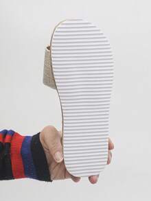 Women's Linen-Like Rope Sole Simple One-Strap Open Toe Flat Sandals, Beige, Casual Beach Vacation Wear - Beige - View 9