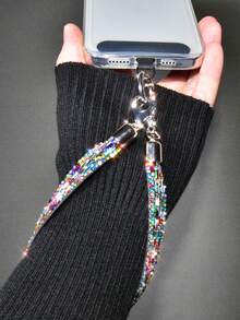 1pc Luxury Bling Crystal Rhinestone Lanyard Wrist Strap, Fashionable Wide Bracelet Strap For Women, Suitable For Outdoor Travel, Hiking, Shopping, Anti-Lost Phone Holder