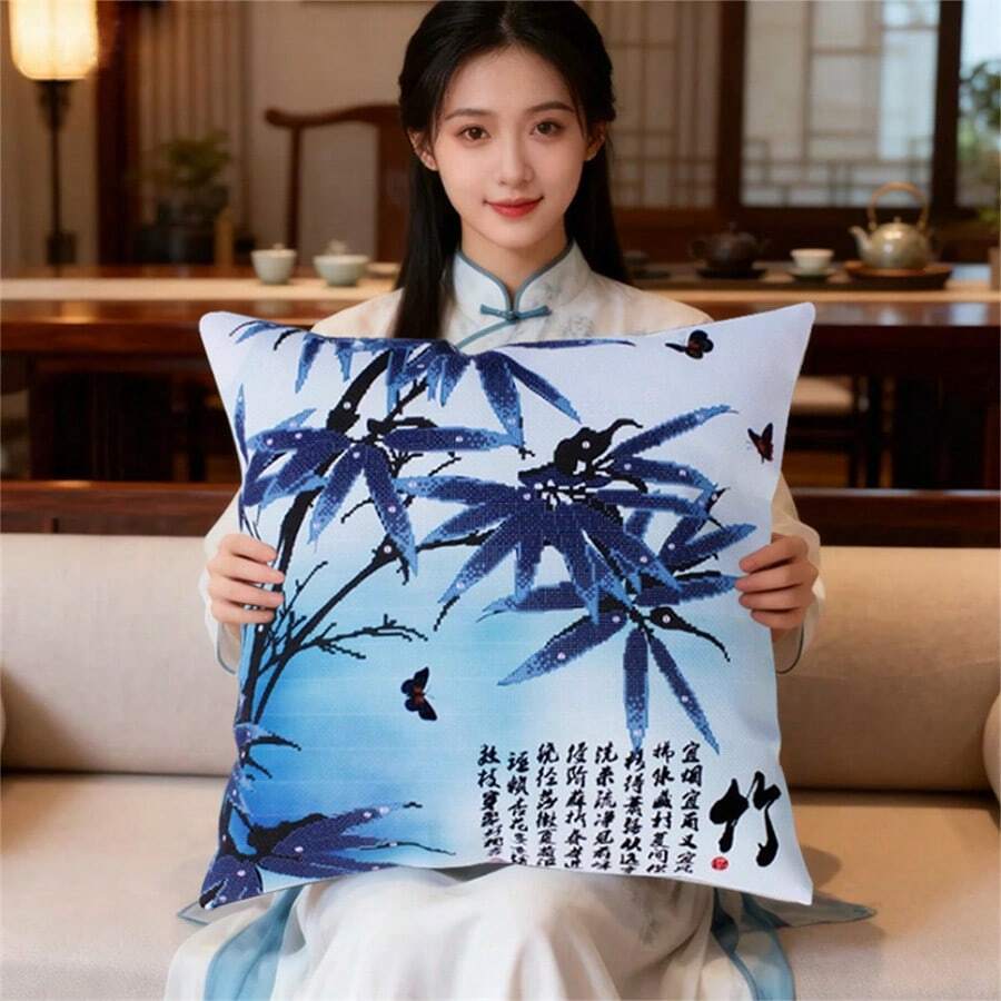 LaoJieYuan 2026新款5D十字绣抱枕套套装，DIY手工刺绣印花抱枕套绘画配件，布料，DIY工艺刺绣套装，十字绣套装，钩针编织套装，戳绣套装，缝纫配件，缝纫工具包，绣线，工艺套装，绣针，缝纫图案，适合初学者的钩针手工工艺刺绣套装