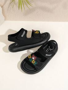 1双休闲百搭小熊图案魔术贴凉鞋，软底防滑，新款儿童/小学生露趾凉鞋，易于清洁 - 黑色 - 查看 4