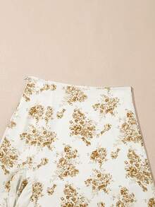 Acelitt 天蓝色波西米亚风碎花高腰荷叶边开衩长裙 白色夏季 - 白色 - 查看 6