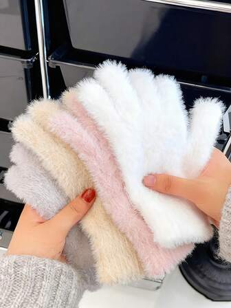 女性用 暖かいフリース 冬用手袋 - 暖かく伸縮性のある フルフィンガー タッチスクリーン対応手袋、無地スタイル