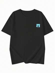 Women's Casual Loose Fit Round Neck Japanese Cartoon Print Short Sleeve T-Shirt, Spring/Summer - Black - View 3