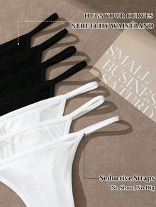 7Pcs Sexy Thongs Ribbed Women's Low Waist Seamless Thong Panties Comfortable Briefs Traceless G-String Underwear Women Soft T-Back Elastic Panty Lingerie Minimal Style Knickers Not Transparent Underpants Fashionable For Daily Wear