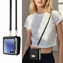 VIETAO 带挂绳的仿皮钱包式手机壳，带卡槽，兼容三星 Galaxy Z Flip 3 5G、4、5、6、7 - 黑色 - 查看 5