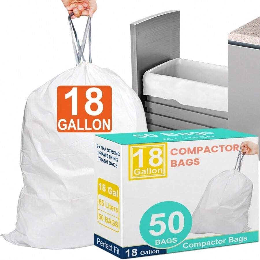 WSXC 18 Gallon Heavy Duty Compactor Trash Bags 2 Mil THICK 50 Count Reinforced Drawstring Garbage Liners Fit 13-18 Gallon Compatible With Kitchenaid Whirpool GE 15 Inch Compactors GRAND SAVE! - 18Gallon - 查看 1
