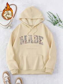 Sudadera con capucha informal con estampado de letras, otoño/invierno