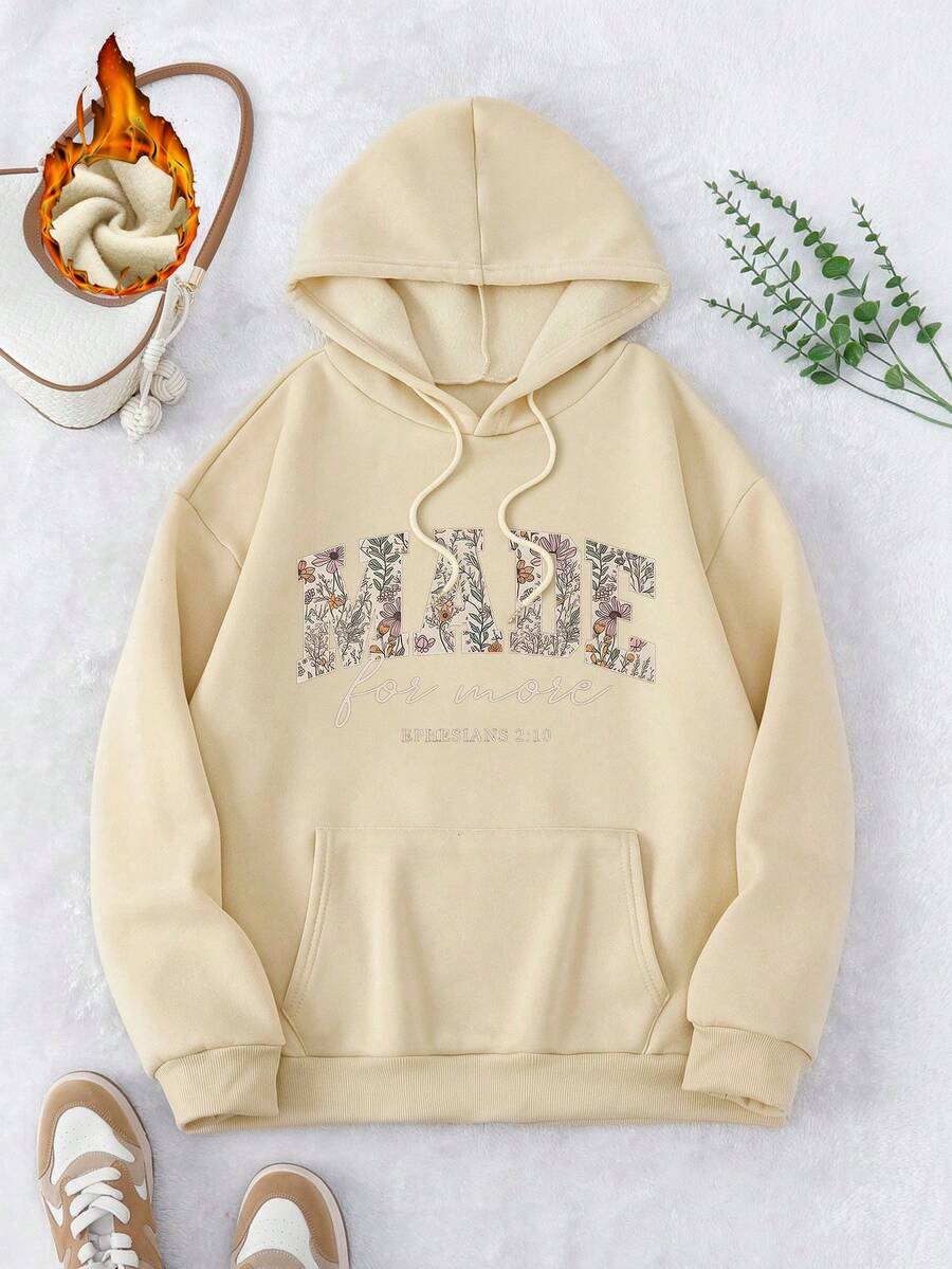 Sudadera con capucha informal con estampado de letras, otoño/invierno