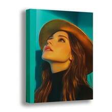 2D Plano, 1 Pieza Arte de Pared en Lienzo Abstracto Retro Moderno - Retrato Vibrante de Mujer con Sombrero en Azul, Verde y Oro, Marco de Madera Impresión de Alta Calidad, Decoración de Pared Vertical Adecuada para Sala de Estar, Dormitorio, Oficina en Casa, Decoración de Arte de Cama, Diseño de Marco Envuelto, 2D Plano - Multicolor - Ver 5