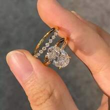 Maxine Classic 4.5ct Oval Cut Engagement Ring Set,Bridal Ring Set,5A Cubic Zirconia Women's Ring Jewelry,Wedding Ring Set For Daily,Travel,Proposal,Birthday,Anniversary - 黃金 - 查看 3