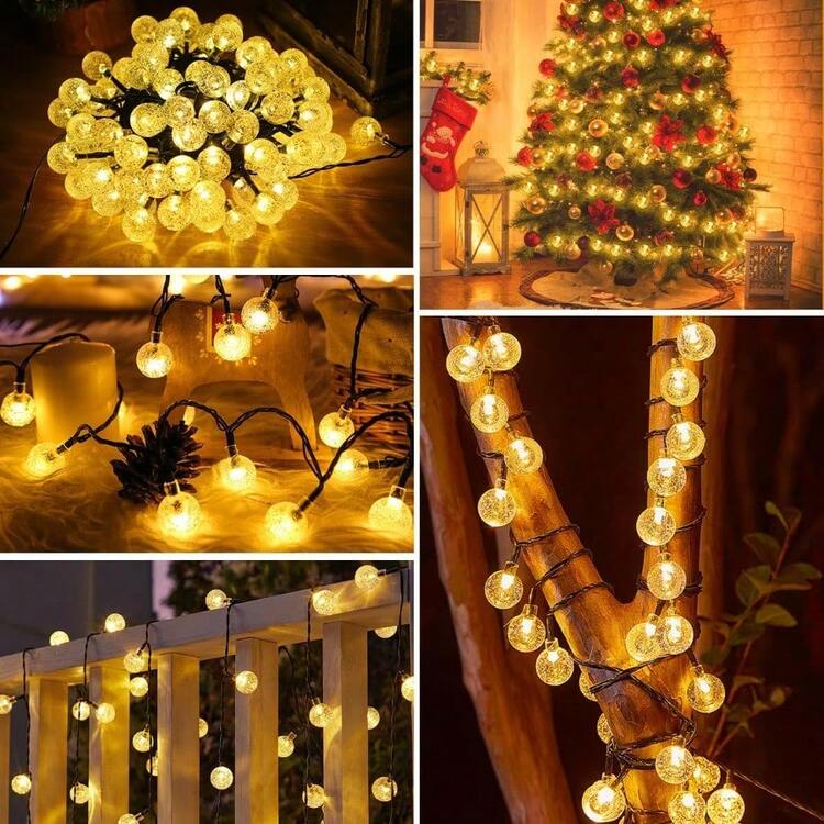 gsy3411M 60 LED Cadena de Luces Solar con 8 Modos de Iluminación Guirnalda de Luces Solares Impermeables al Exterior para Navidad Año Nuevo Patios Jardines Terrazas y Fiestasgsy - Multicolor - Añade 6