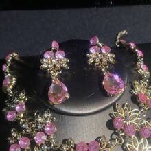 一套新娘宴会配饰，时尚奢华闪亮水晶首饰套装 - 项链、耳环，共3件 - 首飾套裝 - 查看 7