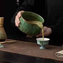 日本陶瓷抹茶碗、搅拌器、支架套装，适用于咖啡和抹茶，活性釉绿色 - 彩色 - 查看 9