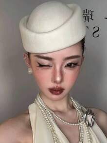 1pc Solid Color Wool Beret Hat, Elegant High-End French Style White Fascinator Hat, Suitable For Wedding, Party, Flight Attendant, New Fashion Accessory For Women