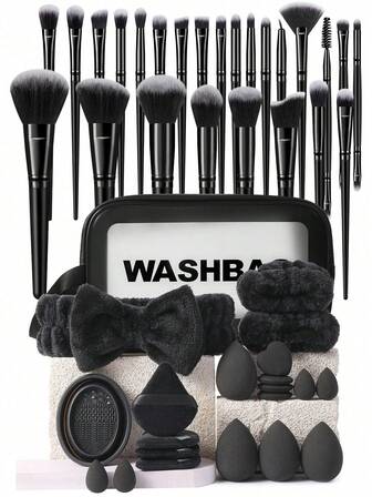 25/46pcs Makeup Brush Set Is Equipped With Soft And Fluffy High-Quality Makeup Brush, Foundation Make-Up, Powder, Eye Shadow, Makeup Sponge, Washing Headband, Cleaning Bag, Which Is Very Suitable For Travel And Holiday Gifts