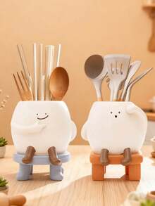 1pc Cute Resin Utensil Holder, Cartoon Character Cutlery Organizer Rack, Suitable For Kitchen Countertop, Great For Storing Chopsticks, Spoons And Other Dining Utensils, Ideal Kitchen Decor And Storage Item (Please Check Size Before Purchase) - Multicolor - View 7