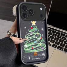 Adecuado para iPhone 16 15 14 13 12 11 Pro Max Plus XS XR Mini, funda de teléfono de dibujos animados, árbol de Navidad lindo, regalo para amigos, regalo para familia, estilo de pareja, regalo unisex de Halloween, regalo de Pascua, funda de teléfono Tianyan Ladder - Negro - Ver 2