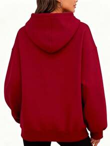 Fashionable Outdoor Hooded Sweater For Women. Black Hoodie With Dog Paw Print And "Dog Mama" Text For Dog Lovers. Casual Style. Perfect For Dates, Outings, And Holiday Gifts. - 酒紅色 - 查看 2
