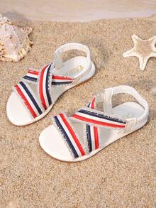 Summer New Girls Soft Bottom Flat Beach Sandals, Children Flat Sandals, Striped Fringe Sandals, Fashionable Criss-Cross Strap - Multicolor - View 5